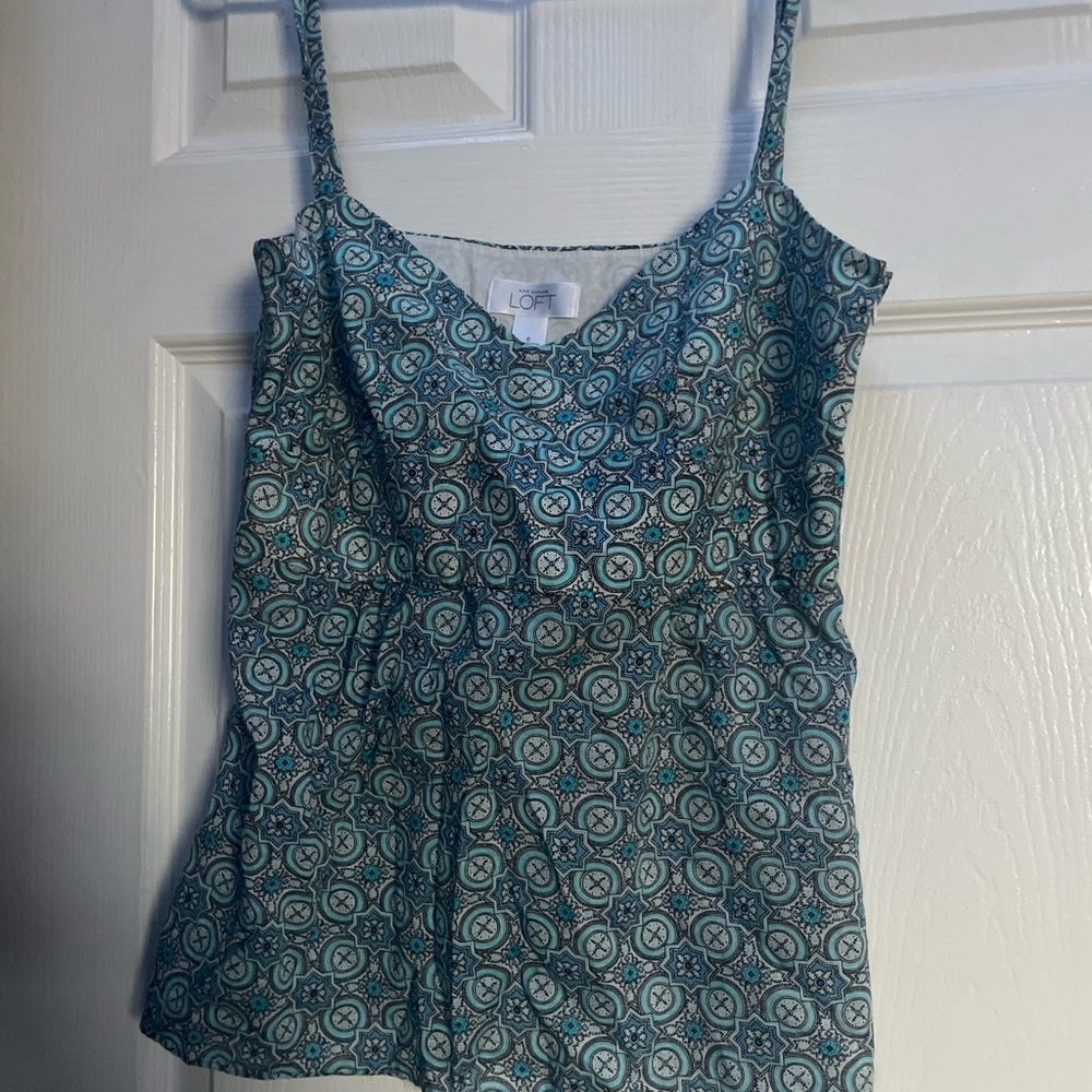 LOFT Women's Teal and White Patterned Camisole